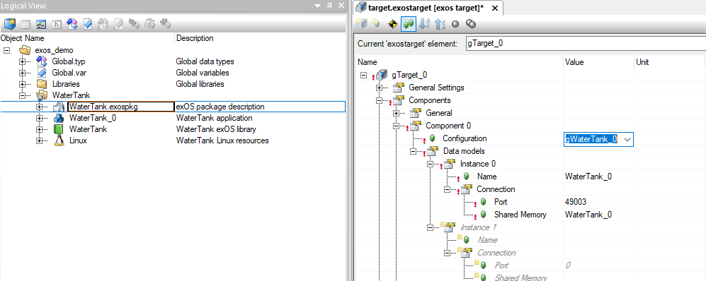 Population of .exospkg entries takes place when selecting the package, after this, changes can be made in the exostarget